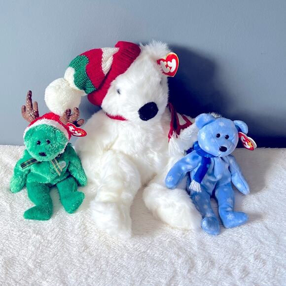 3 - Ty Beanie Babies Bears Holiday, Christmas, Snowflake, Reindeer Grinch Antler - Picture 2 of 12